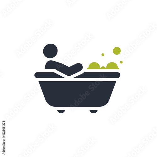 An icon that depicts a person enjoying a relaxing time in a bathtub, symbolizing tranquility, comfort, and selfcare. This icon is perfect for themes related to spa and wellness, promoting relaxation