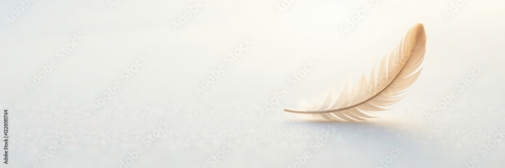 Obraz premium Softly falling feathers gently settle on the pristine white surface, serenity, stillness