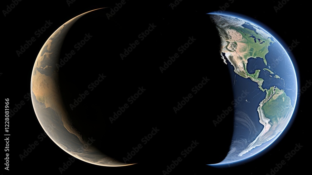 Obraz premium Planet shadow a semi circular earth illustration with light and shadow for striking contrast