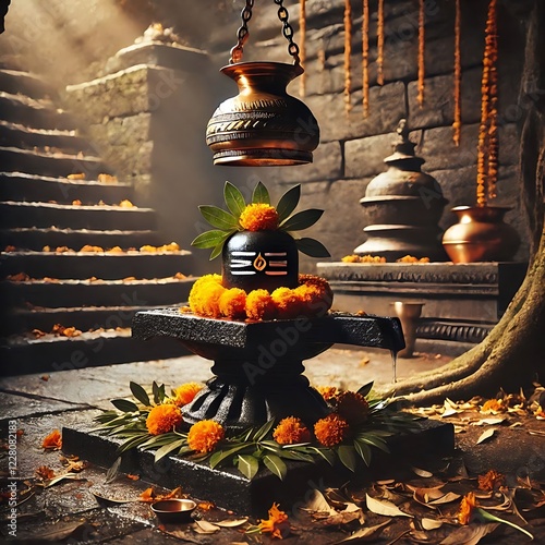 Shiv Shankar Bholenath shivling Puja in temple photo