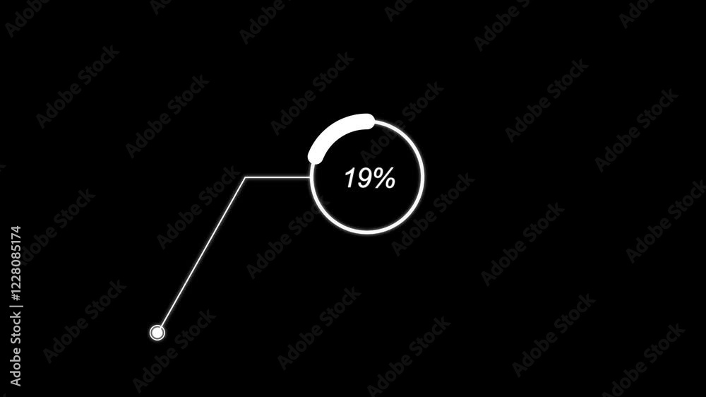 19%19% percent Call out Pie Chart Animation. Fifty percent circle loading icon pie chart diagrams. Fifty percentage chart for finance, sales ,HUD Animated futuristic infographic with histogram
