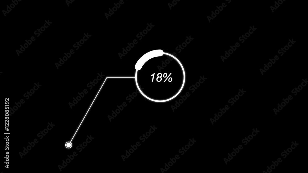 18%18% percent Call out Pie Chart Animation. Fifty percent circle loading icon pie chart diagrams. Fifty percentage chart for finance, sales ,HUD Animated futuristic infographic with histogram