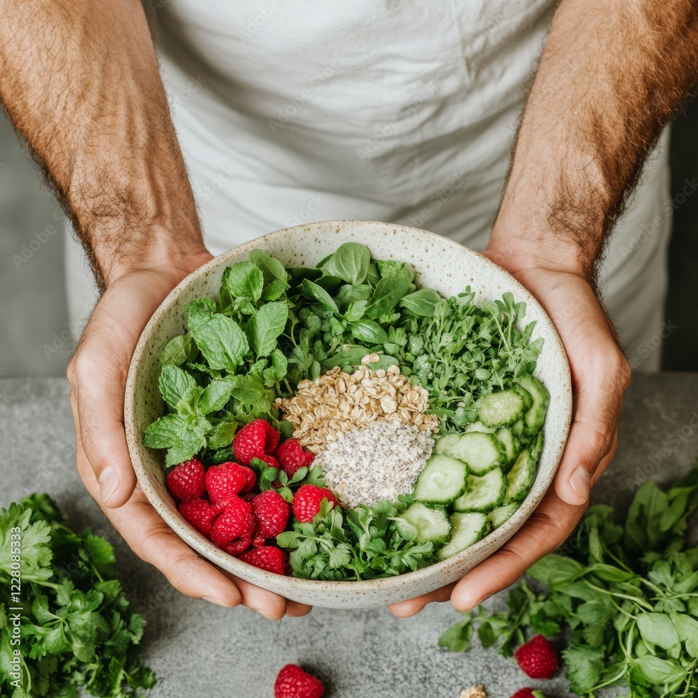 Mindful Wellness Fit Middle Eastern Male, 35, Creates Vibrant Breakfast Smoothie Bowl with Fresh Ingredients - Health Content for Modern Lifestyle and Digital Marketing Mindful Wellness Fit Middle Eastern Male, 35, Creates Vibrant Breakfast Smoothie Bowl with Fresh Ingredients - Health Content for Modern Lifestyle and Digital Marketing