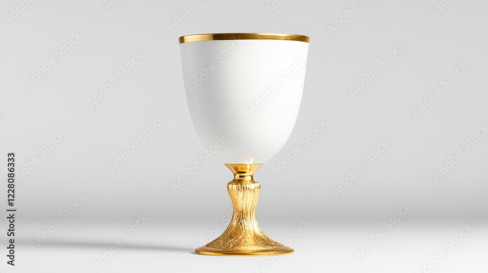 Elegant White and Gold Goblet - A sophisticated white goblet with a gold rim and textured gold base. Perfect for elegant events or as a decorative piece. Elegant White and Gold Goblet - A sophisticated white goblet with a gold rim and textured gold base. Perfect for elegant events or as a decorative piece.