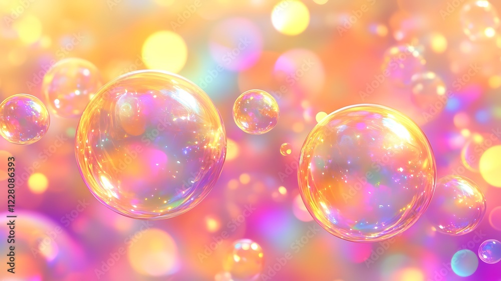 Iridescent Bubbles Float in a Pastel Light Background Iridescent Bubbles Float in a Pastel Light Background
