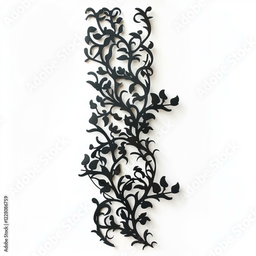 Laser cut black floral ornament casting intricate shadows on a white backdrop, showcasing elegance and craftsmanship
