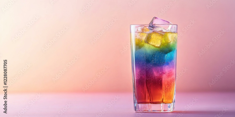 Vibrant layered drink with ice, perfect for summer parties, events, or promotional materials for beverages. Vibrant layered drink with ice, perfect for summer parties, events, or promotional materials for beverages.