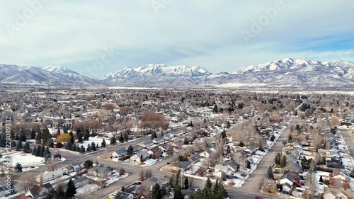 Heber Valley neighborhood flyover towards Wasatch Mount Timpanogos Heber City, Utah