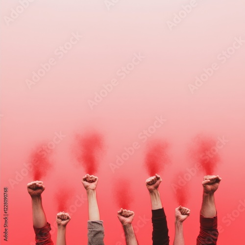 Empowered Activism Aesthetic Dynamic Hands with Red Powder on Gradient Background - Social Advocacy Content and Vibrant Awareness Campaigns photo