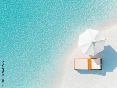 Tropical Beach Oasis Luxurious Lounger and Umbrella on Pristine Shoreline with Turquoise Waters - Paradise Experience Design for High-End Travel Marketing photo