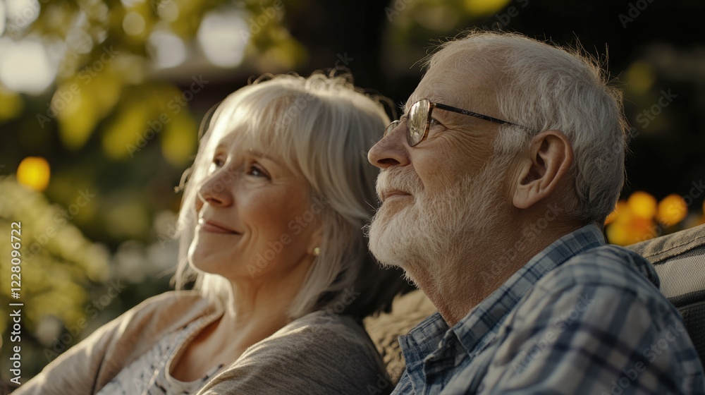 Fototapeta premium An elderly man and woman enjoying each other's company on a sunny day.