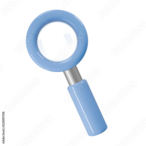 3D rendering of blue loupe magnifying glass icon. Realistic vector illustration. Research, analysis, business object