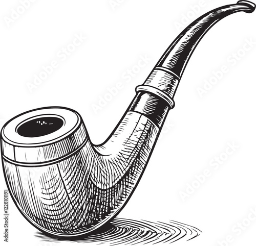 Smoking Pipe Sherlock Linear Sketch Drawing Hand Drawn Black and White Engraving Vector Illustration Isolated on White Background