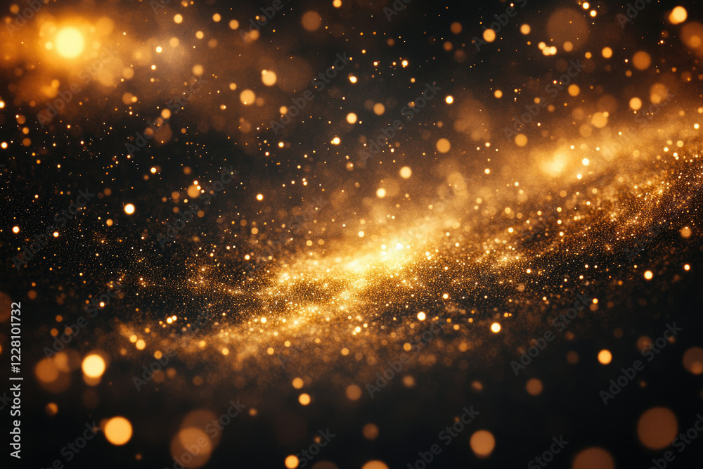 Fototapeta premium Golden glitter particles swirl on transparent background, creating a magical, luxurious and festive atmosphere.
