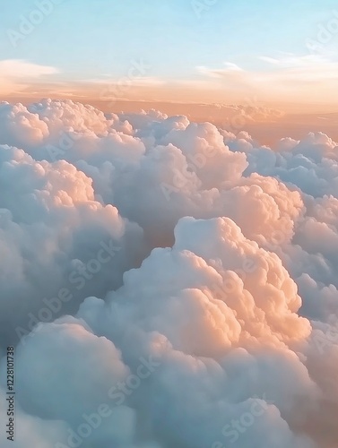 Wallpaper Mural Aerial view of fluffy clouds illuminated by soft sunset light Torontodigital.ca