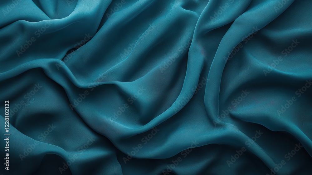 Fototapeta premium Elegant flowing teal fabric with soft folds and silky smooth texture