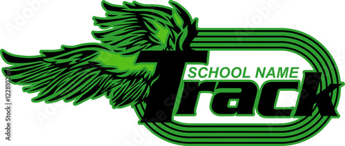 track and field team design with winged foot for school, college or league sports