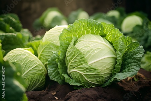 Ripe Green Cabbage In The Field Ready To Be Harvested