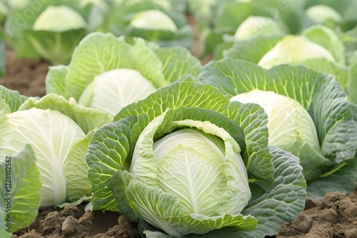 Ripe Green Cabbage In The Field Ready To Be Harvested