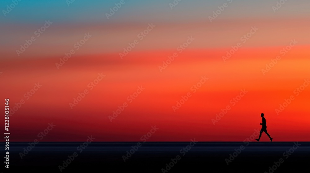A person is walking on a road at sunset A person is walking on a road at sunset