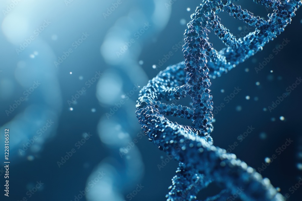 Detailed Close-Up of Blue DNA Helix in Soft Light Environment Detailed Close-Up of Blue DNA Helix in Soft Light Environment