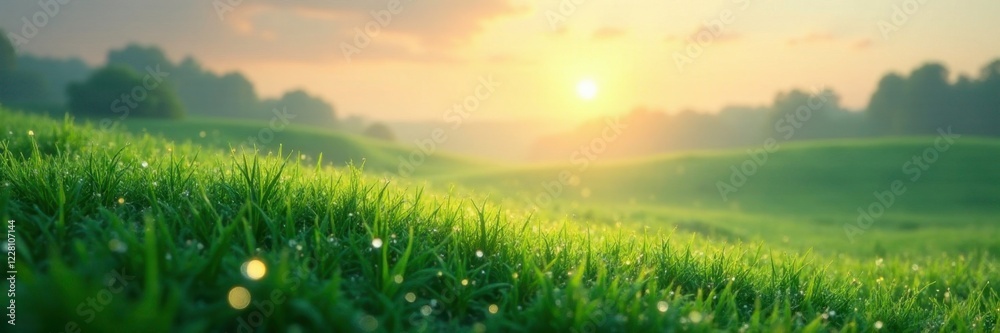 Softly falls morning dew on a serene landscape with a modest ellipse shape in the distance, gentle, serene, peaceful Softly falls morning dew on a serene landscape with a modest ellipse shape in the distance, gentle, serene, peaceful
