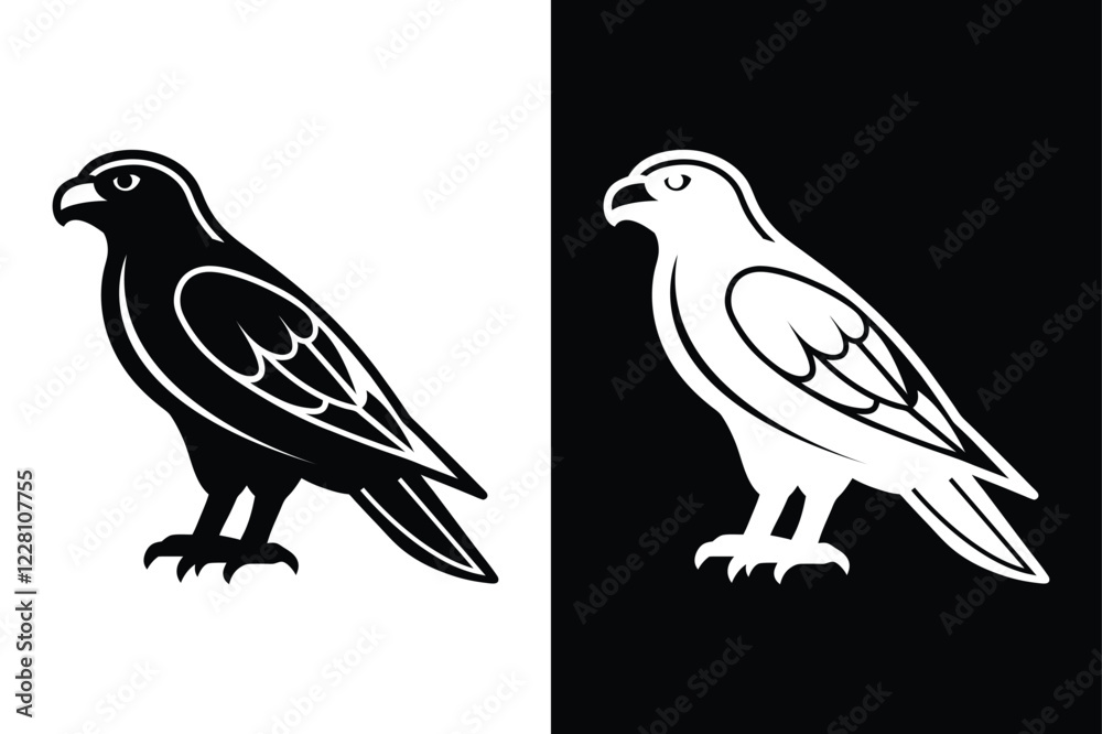Obraz premium Powerful Hawk Silhouette Vector Icon in Black & White.