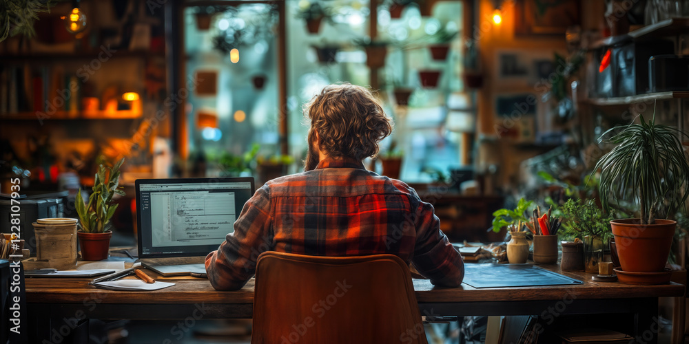 Obraz premium Home Office Productivity with Personal Software in Cozy Workspace