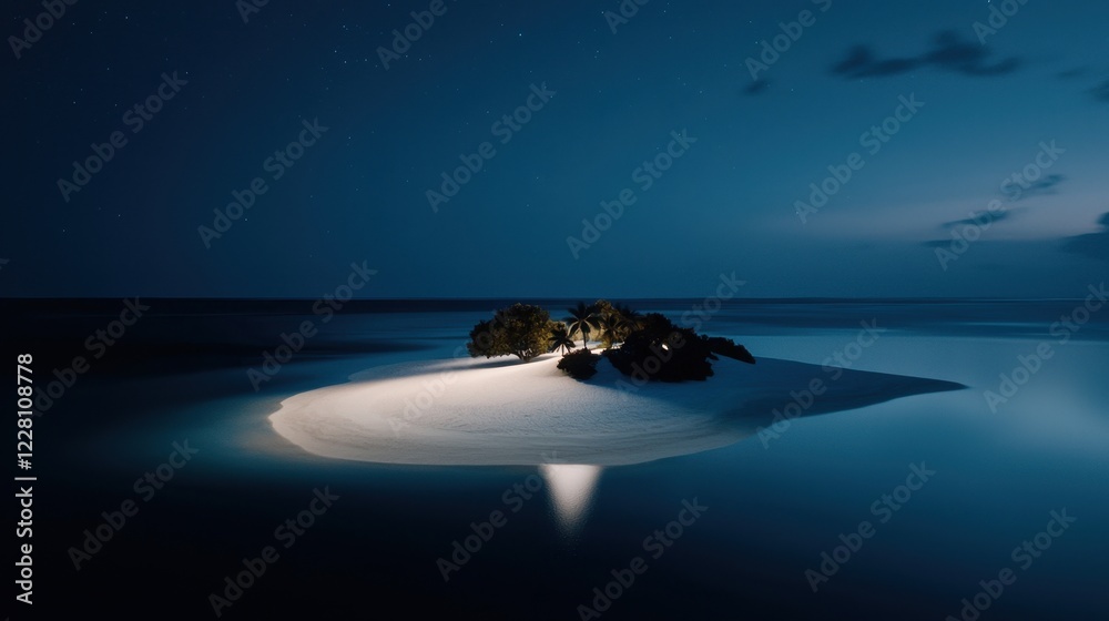 Fototapeta premium A small island is lit up by the moon and stars