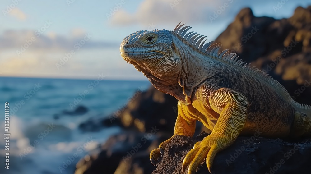 Obraz premium The Galapagos Land Iguana basks in the sun.