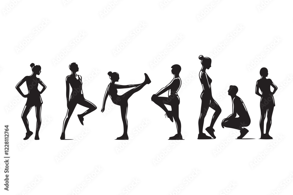 Dynamic Silhouettes of Exercise Poses: Black and White Fitness Illustrations Dynamic Silhouettes of Exercise Poses: Black and White Fitness Illustrations