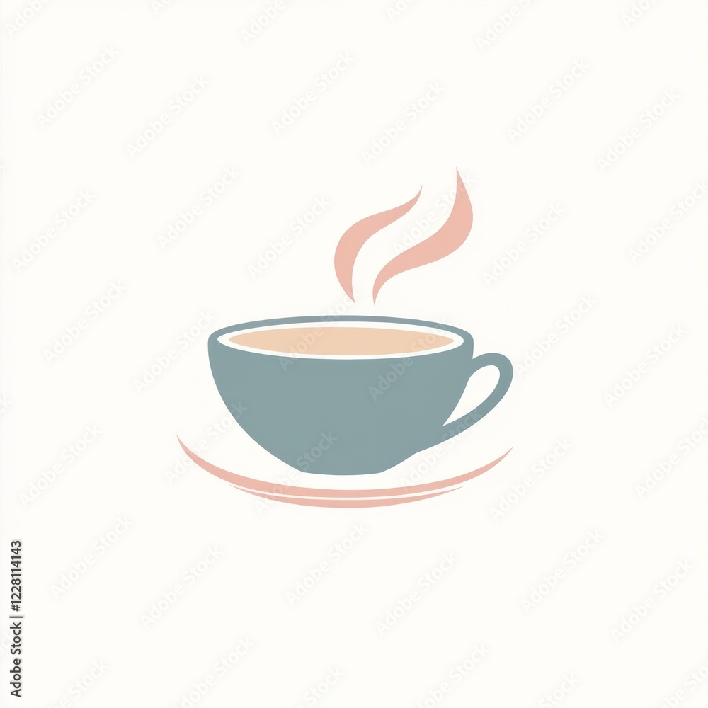 Obraz premium Steaming cup of tea on saucer; simple background; cafe menu graphic