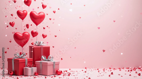 Valentine's Day Gift Scene with Heart Balloons