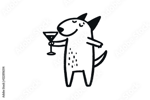 Hand-drawn funny bull terrier with martini