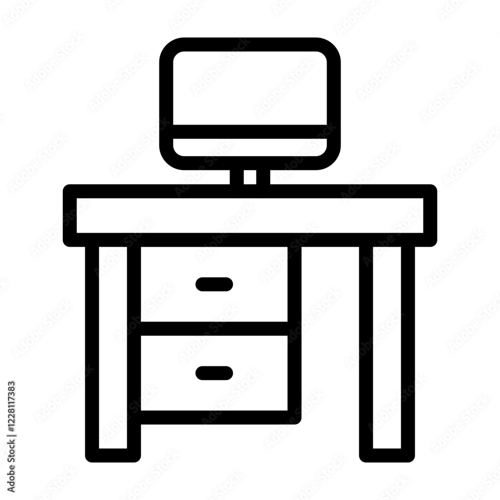 Computer Desk Vector Line Icon Design Computer Desk Vector Line Icon Design