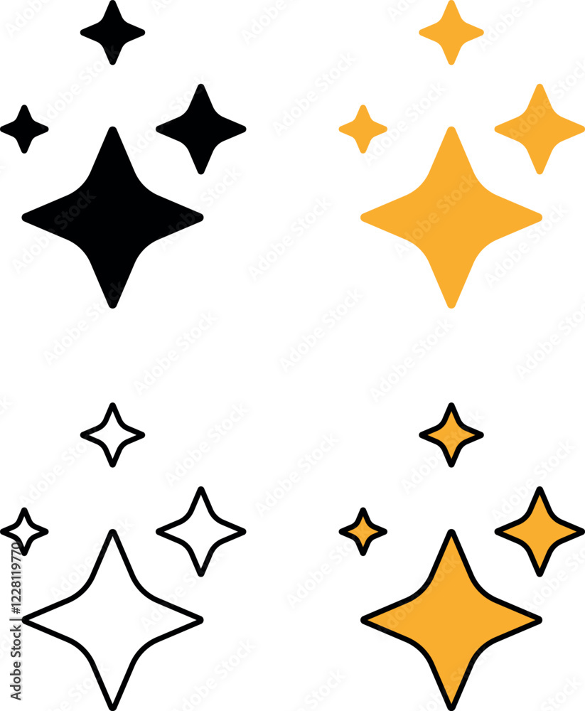 Set of editable star icons. Containing stars, dreams, dawn, gleam, light, magic and more. Vector illustration Set of editable star icons. Containing stars, dreams, dawn, gleam, light, magic and more. Vector illustration