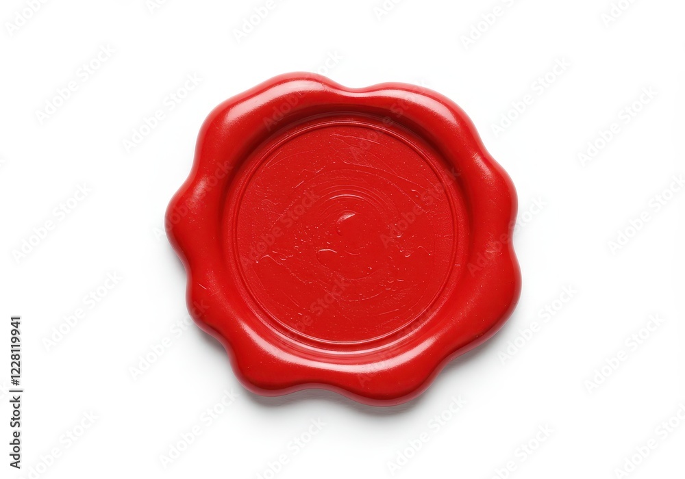 A vibrant red wax seal with a glossy texture and smooth circular edges isolated on a white background A vibrant red wax seal with a glossy texture and smooth circular edges isolated on a white background