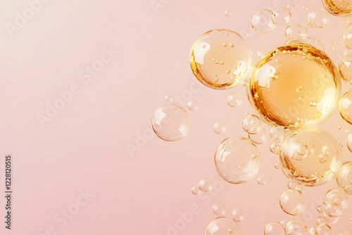 Wallpaper Mural Golden bubbles of oil or serum on a pink background Torontodigital.ca