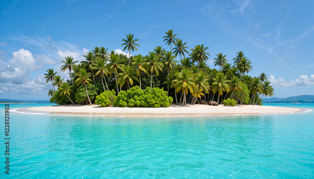 Tropical island with palm trees and clear turquoise water Tropical island with palm trees and clear turquoise water