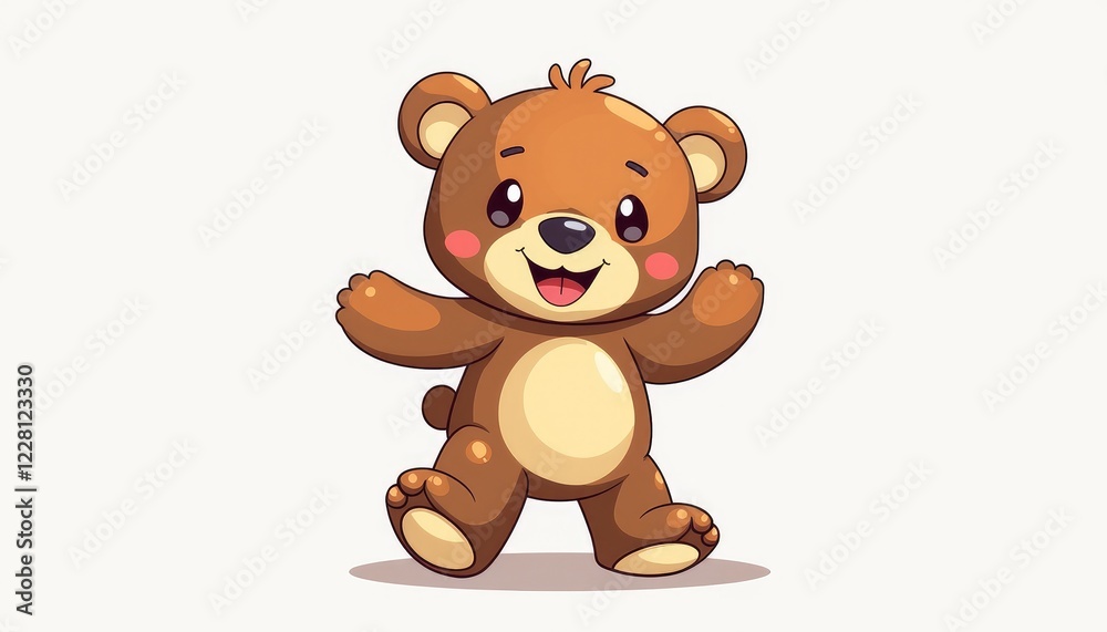 Cute cartoon teddy bear with a joyful expression on a light background