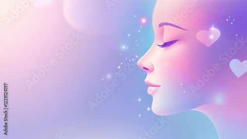 Ethereal Portrait of a Woman with Floating Hearts