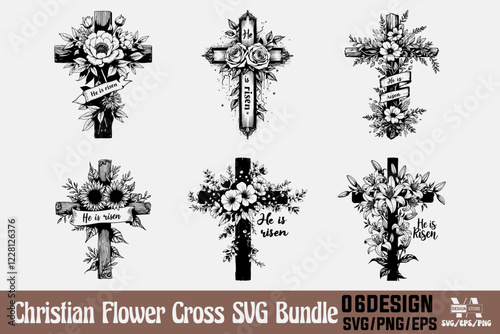 Cross Flowers Cut File, Faith, Vintage Christian Cross, god,Cross Hand-drawn, Jesus, Cross Png, Religious, christian, bible