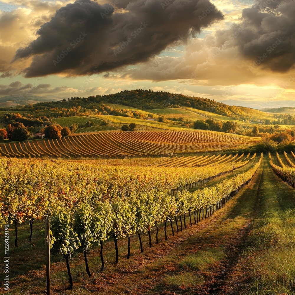 Fototapeta premium Vineyards in Tuscany, Italy. Autumn landscape.