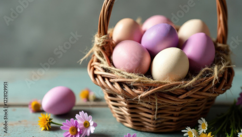 Wallpaper Mural Pastel-Toned Easter Eggs in a Rustic Basket Torontodigital.ca