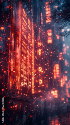 Futuristic cityscape illuminated by glowing neon signs, creating a vibrant atmosphere with a dreamy, ethereal quality, perfect for tech and urban-themed projects.
