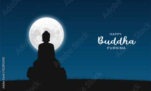 Happy Buddha Purnima spiritual background with full Moon illustration 