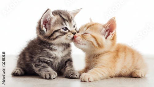 National puppy day with adorable and care idea. Two adorable kittens sharing a sweet moment together.