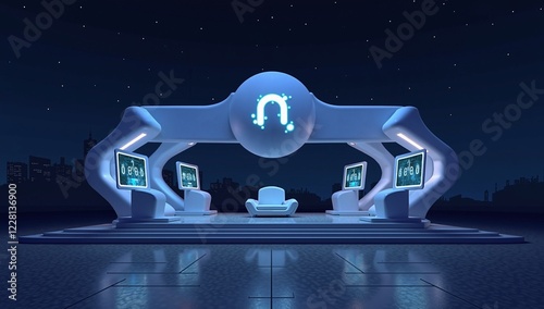 Futuristic Marketing Event Booth under Starry Night Sky
