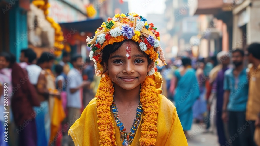 Fototapeta premium Joyful Young Girl in Vibrant Indian Attire