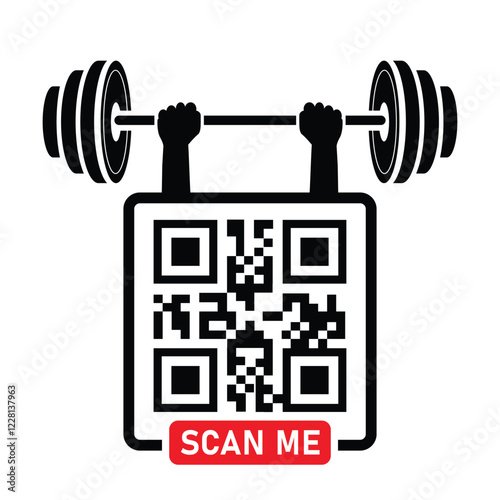 QR code weight lifting barbell in the gym